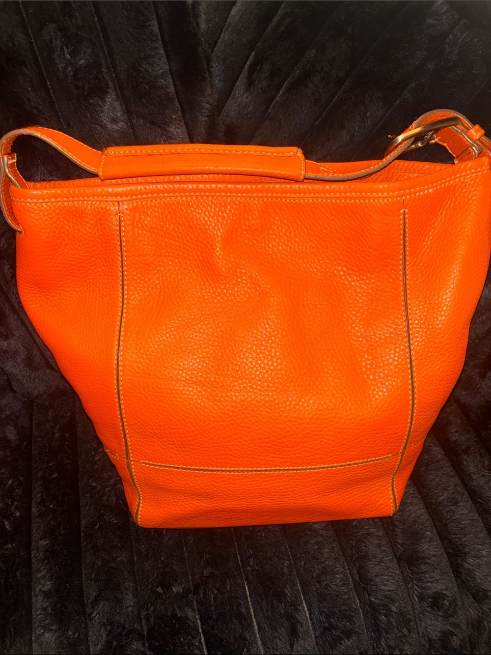 Cole Haan Orange Pebbled Leather Shoulder Bag